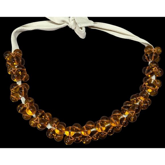 Vintage Honey Glass Marble Beaded Tie On Necklace - Picture 1 of 6